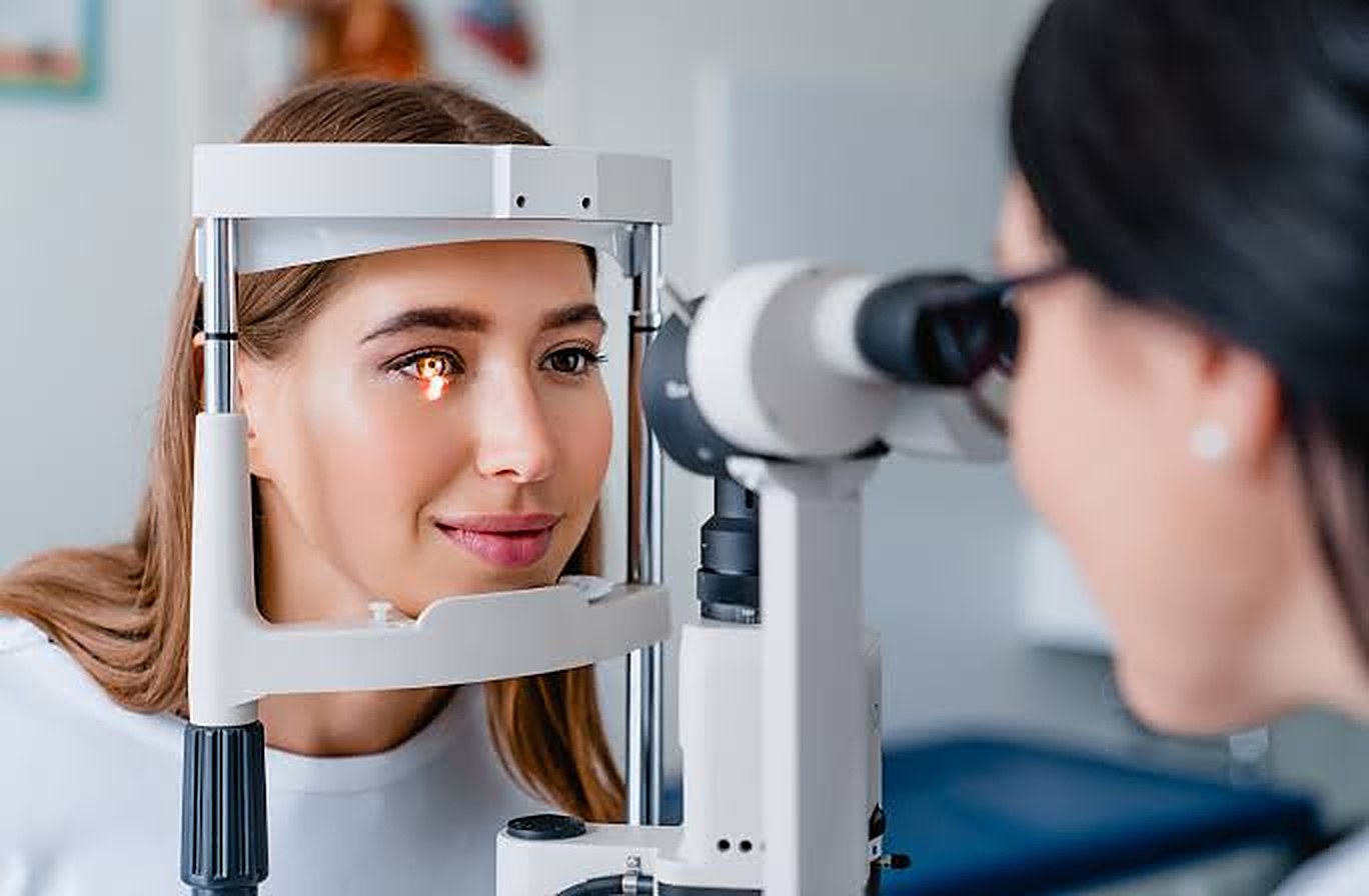A woman having an eye exam